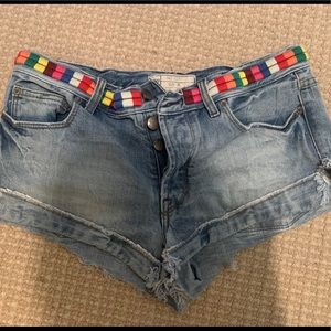 FREE PEOPLE denim shorts with rainbow band